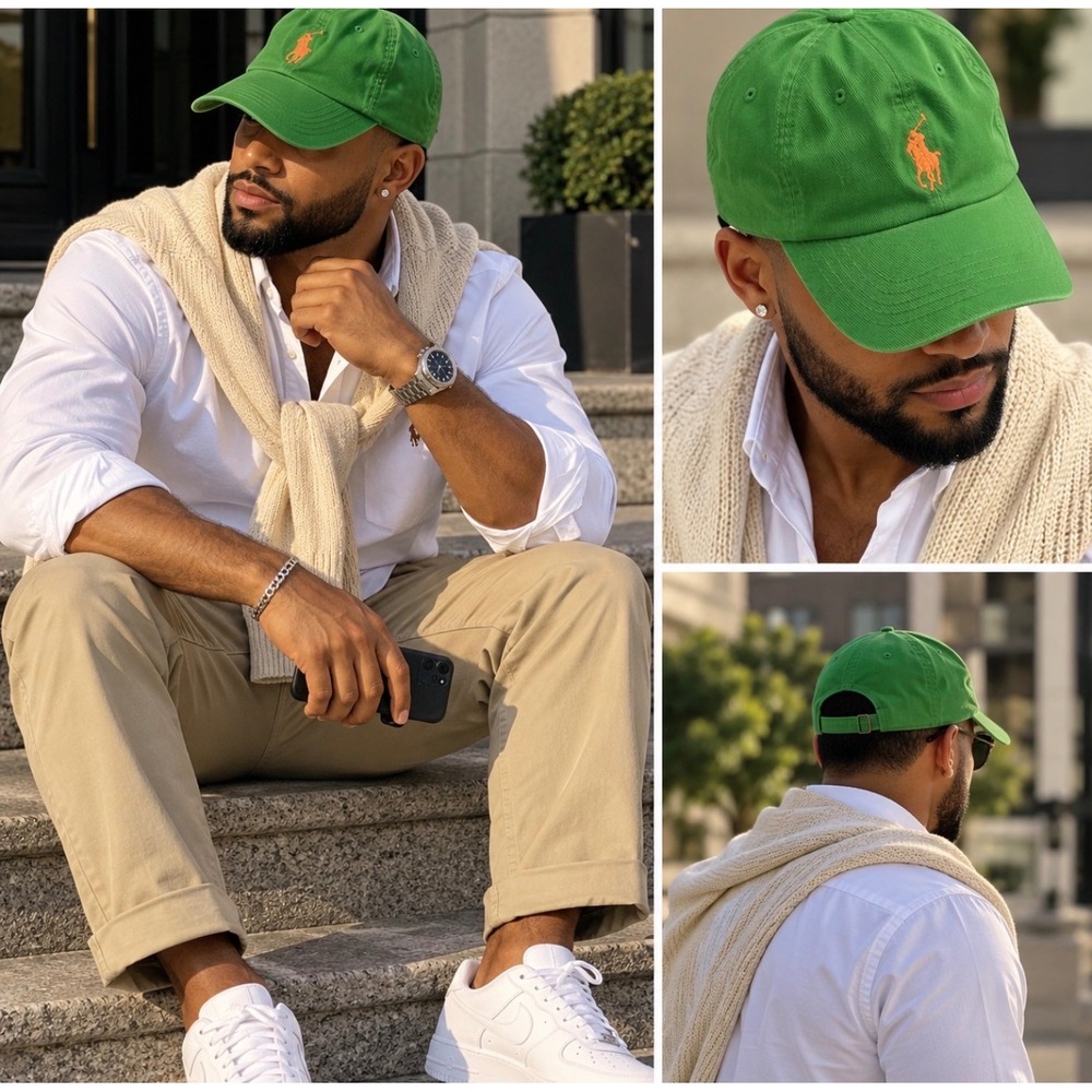 Polo Ralph Lauren Unisex Green Baseball Cap Orange Pony Logo Adjustable Hat